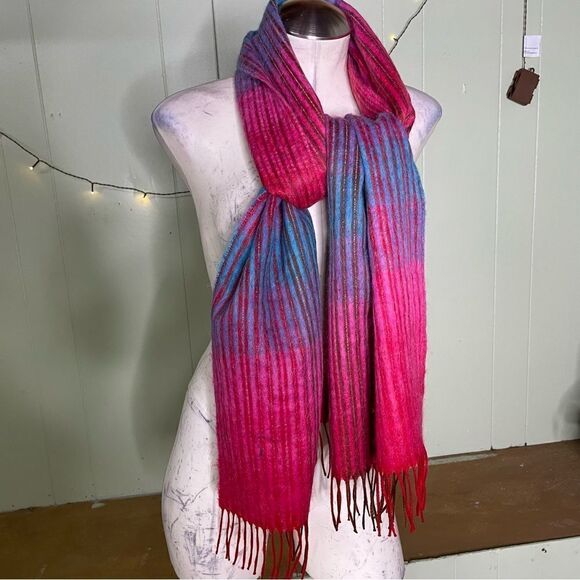 Descours Paris Vtg Scarf Multicolor Striped Tassel Fringe‎ Wool Mohair Blend - Picture 4 of 4